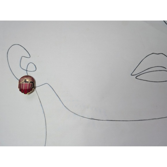 Roccoco Kaleidoscope Cat Clip On Earrings Red Enamel Cloisonne Art Deco Style - Picture 5 of 5